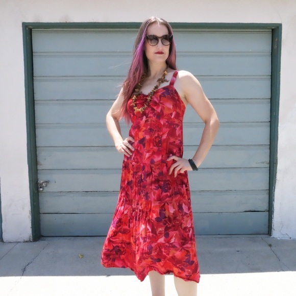 Vintage Sunset Orange & Red Hawaiian Dress - Picture 2 of 5